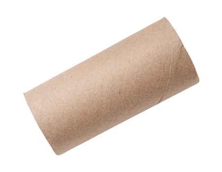Top view of single lying tissue paper roll core isolated with clipping path in png file format