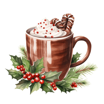 AI generated AI Generative Watercolor winter cup, mug with drink cream and spices. Cocoa, coffee, cute winter hot drink with decorative elements, fir tree, mistletoe, cones, berries, needles. png