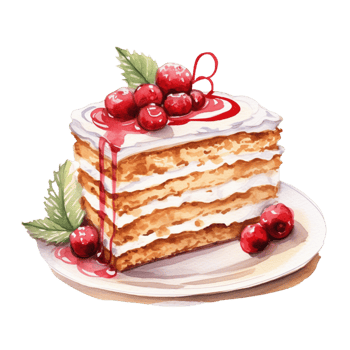 AI generated AI Generative Cake with berries, pie with cream, berries. Piece of cake. Sweet dessert, cake, sweet pastry for bakeries, cafes, restaurants. Watercolor style. png
