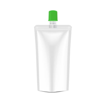 White Blank Foil Food Or Drink Bag Packaging With Lid. Plastic Pack Template Ready For Your Design. Vector illustration EPS 10.
