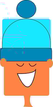 Cartoon boy in a blue woollen hat vector or color illustration