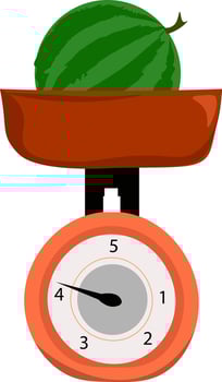 Clipart of a whole watermelon weighed on weighing scale vector or color illustration