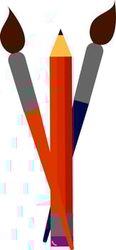 Image of brush - two paint brush and one pencil, vector or color illustration.
