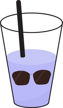 Image of cool water cap - Cole water, juice, or cocktail with straw, vector or color illustration.