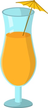 Orange juice in blue glass, vector or color illustration.