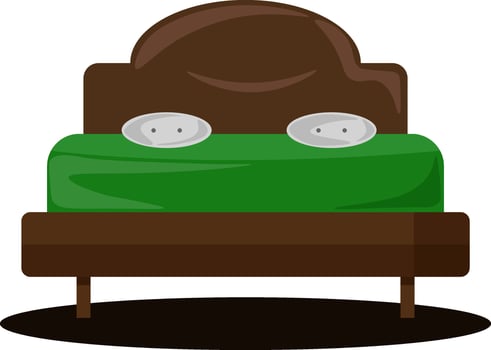 Big wooden bed, illustration, vector on white background.