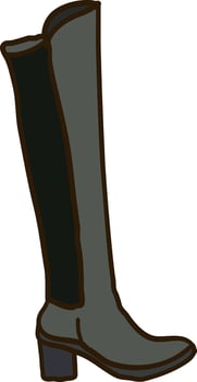 Long black boot, illustration, vector on white background.