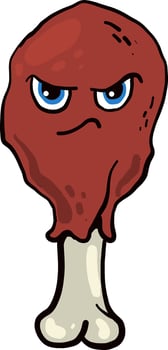 Angry chicken leg, illustration, vector on white background