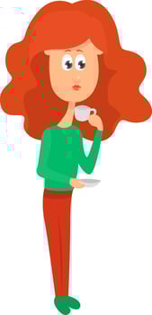 Girl in a green shirt, illustration, vector on white background