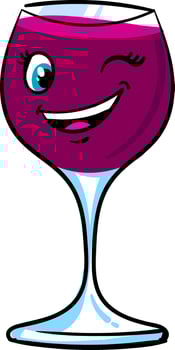 Full glass of wine winking, illustration, vector on white background
