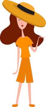 Woman in orange outfit, illustration, vector on white background