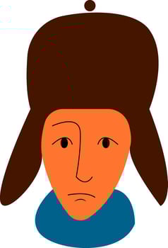 Man wearing brown hat with ear flaps vector or color illustration