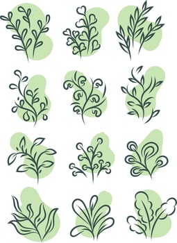Minimal green plants, illustration, vector on white background.