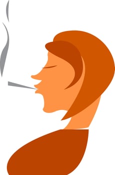 A woman smoking a cigarette and thinking about something vector color drawing or illustration