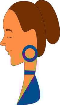 A lady with blue dress and earrings looks beautiful vector or color illustration