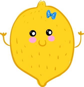 A lemon with a blue bow looks cute vector or color illustration