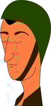 Simple cartoon portraite of a soldier in a green helmet vector illustration on white background