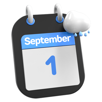 September Calendar Raining Cloud 3D Illustration Day 1 png