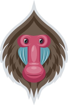 Monkey with red face, illustration, vector on white background.