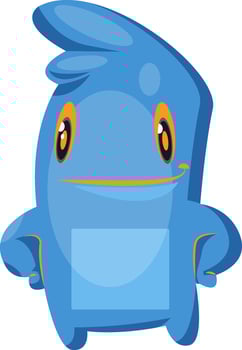Blue cartoon monster standing white background vector illustration.