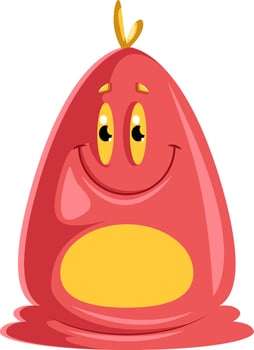 Happy red cartoon monsterwith yellow belly white background vector illustration.
