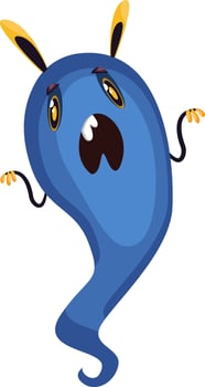 Scary blue cartoon monster on white background vector illustration.