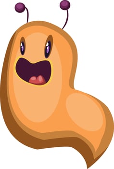 Yellow cartoon monster looking like a worm white background vector illustration.