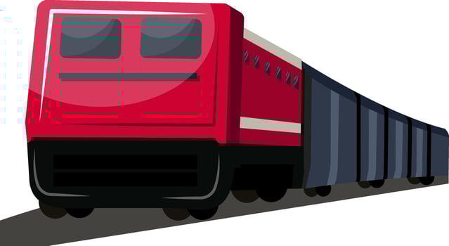 Red and deep grey front view of transport train vector illustration on white background.