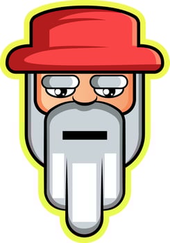 Old man with white beard and hair wearing red hat illustration vector on white background