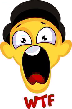 Yellow screaming face with black hat vector sticker illustration on a white background