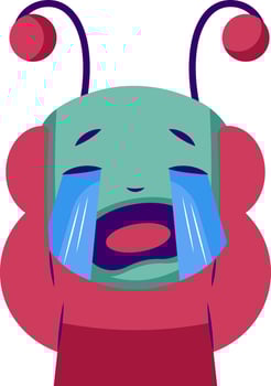 Crying pink and blue monster vector sticker illustration on a white background