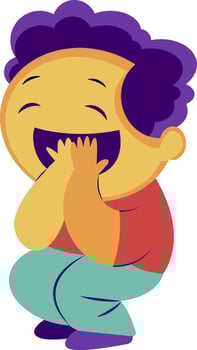 Excited boy with purple hair vector sticker illustration on a white background