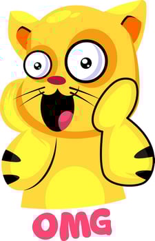 Yellow suprised cat saying OMG vector illustration on a white background