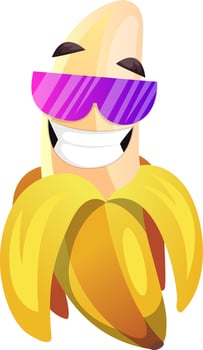 Banana with pink sunglasses smiling illustration vector on white background