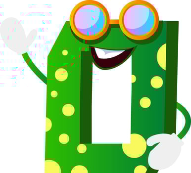 Green monster in number zero shape with glasses illustration vector on white background