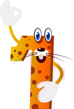 Orange monster in number one shape holding his hand up illustration vector on white background