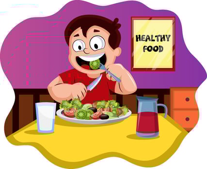 Happy boy eating healthy food illustration vector on white background