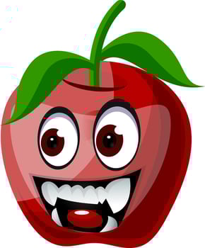 Red apple with vampire teeth illustration vector on white background