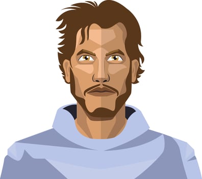Guy with beard and long hair illustration vector on white background