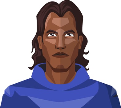 Man with a long black hair and blue hoody illustration vector on white background