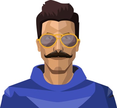 Handsome guy with moustaches and sunglasses illustration vector on white background