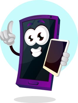Happy mobile emoji with another phone in his hand illustration vector on white background