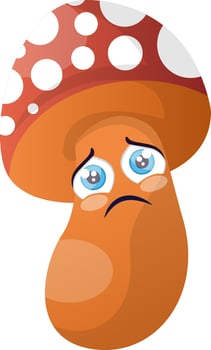 Sad cartoon mushroom illustration vector on white background