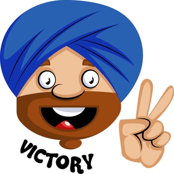 Muslim human emoji with victory sign, illustration, vector on white background.