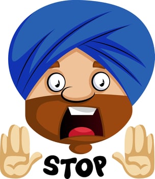 Muslim human emoji with stop expression, illustration, vector on white background.
