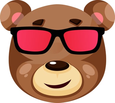 Bear is wearing sunglasses, illustration, vector on white background.