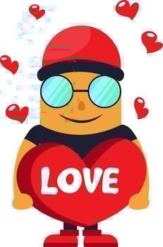 Man in love holding heart, illustration, vector on white background.