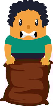 Man holding a bag, illustration, vector on white background.