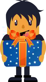 Man holding big present, illustration, vector on white background.