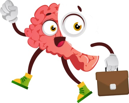 Brain is going to work, illustration, vector on white background.